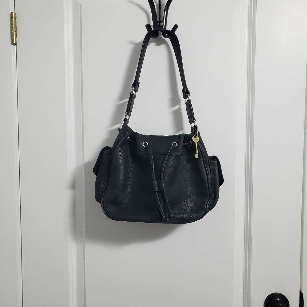 FOSSIL Dark Green Drawstring Bucket Bag Purse